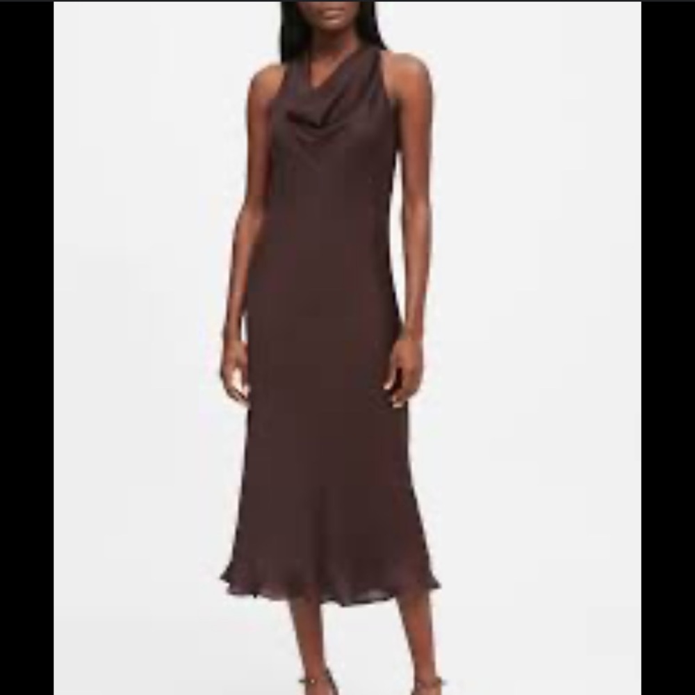 Banana Republic Satin Cowl-Neck Slip Dress - Brown